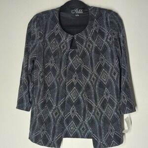NWT Alex Evenings 2-Piece Set Womens S Black Silver Glitter Jacket Top Formal